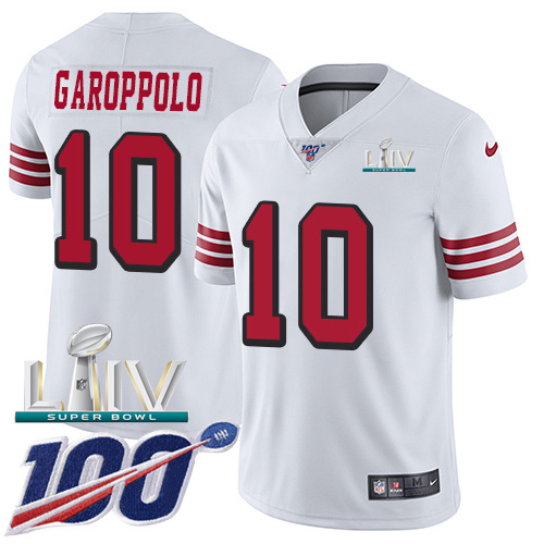 San Francisco 49ers Nike 10 Jimmy Garoppolo White Super Bowl LIV 2020 Rush Youth Stitched NFL Limited 100th Season Jersey